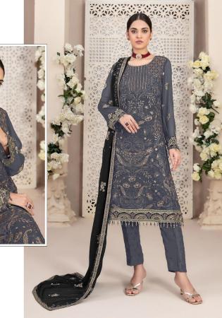 Picture of Georgette Slate Grey Straight Cut Salwar Kameez