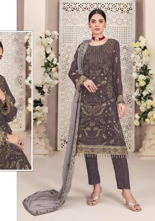 Picture of Georgette Dim Gray Straight Cut Salwar Kameez