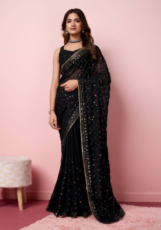 Picture of Amazing Georgette Black Saree