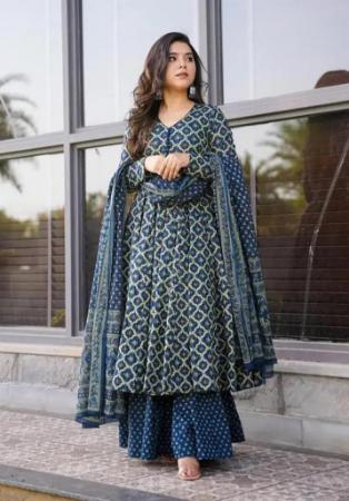 Picture of Cotton & Silk Midnight Blue Anarkali Salwar Kameez