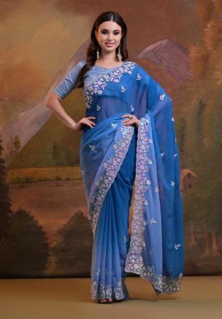 Picture of Bewitching Georgette Midnight Blue Saree