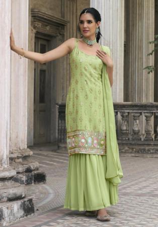 Picture of Beautiful Georgette Dark Khaki Readymade Salwar Kameez