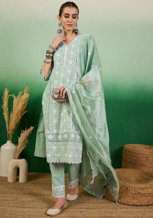 Picture of Cotton Dark Sea Green Readymade Salwar Kameez