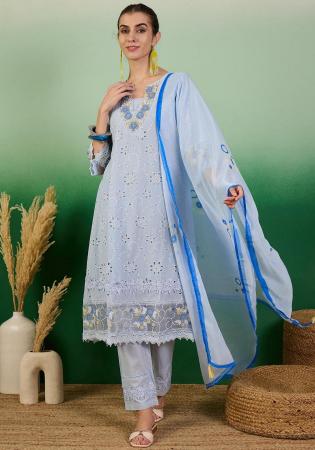 Picture of Cotton Light Steel Blue Readymade Salwar Kameez