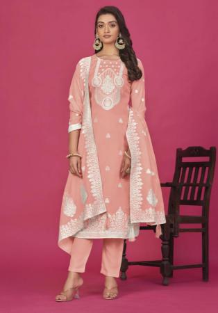 Picture of Organza Light Coral Straight Cut Salwar Kameez