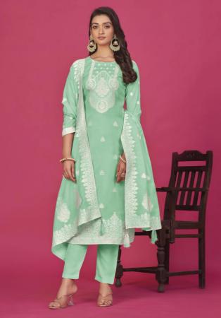 Picture of Organza Dark Sea Green Straight Cut Salwar Kameez