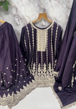 Picture of Chiffon Dark Slate Grey Straight Cut Salwar Kameez