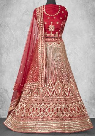 Picture of Amazing Net Fire Brick Lehenga Choli