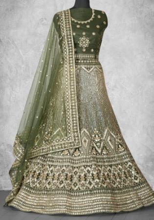 Picture of Ideal Net Dark Olive Green Lehenga Choli