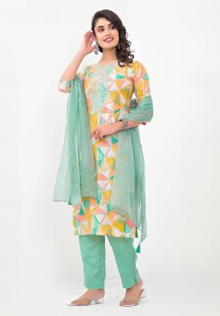 Picture of Cotton Dark Sea Green & Khaki Readymade Salwar Kameez