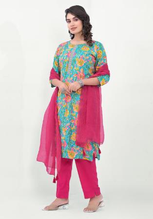 Picture of Appealing Cotton Cadet Blue Readymade Salwar Kameez