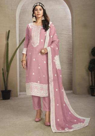 Picture of Organza Rosy Brown Straight Cut Salwar Kameez