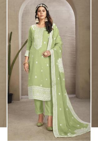 Picture of Organza Dark Khaki Straight Cut Salwar Kameez