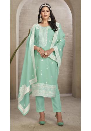 Picture of Organza Dark Sea Green Straight Cut Salwar Kameez