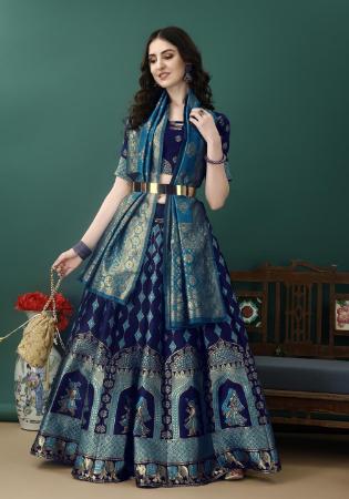 Picture of Elegant Silk Navy Blue Lehenga Choli