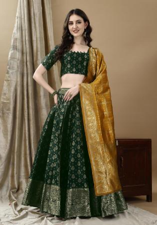 Picture of Pleasing Silk Dark Green Lehenga Choli