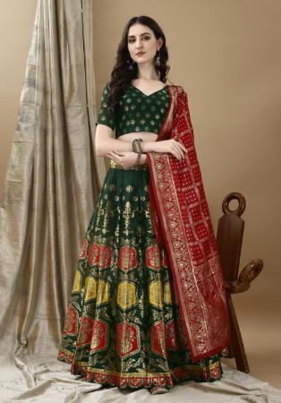 Picture of Pleasing Silk Dark Olive Green Lehenga Choli