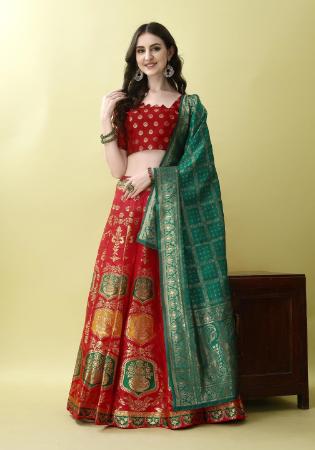 Picture of Ideal Silk Fire Brick Lehenga Choli