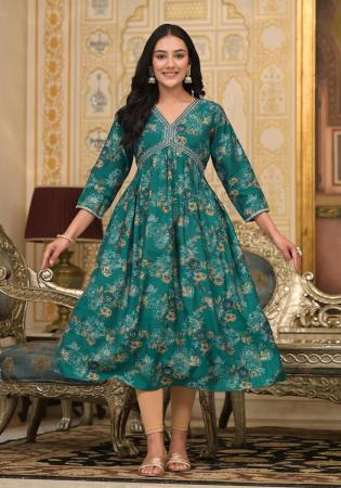 Picture of Beautiful Silk Sea Green Kurtis & Tunic