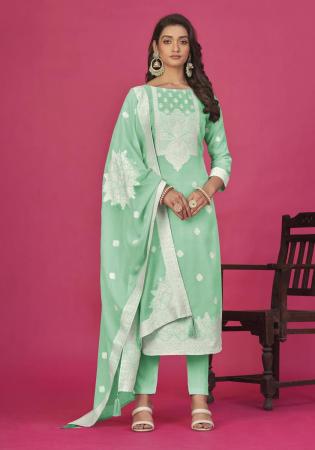 Picture of Organza Dark Sea Green Straight Cut Salwar Kameez