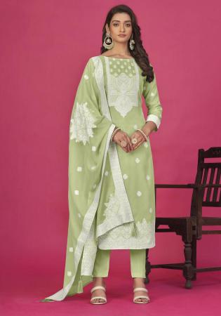 Picture of Organza Dark Khaki Straight Cut Salwar Kameez