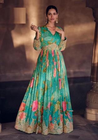 Picture of Elegant Georgette Teal Anarkali Salwar Kameez