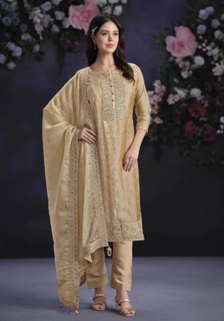 Picture of Magnificent Organza Tan Straight Cut Salwar Kameez