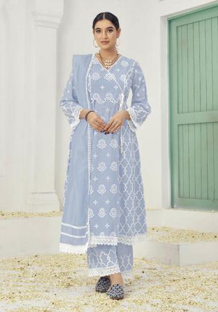 Picture of Cotton Light Steel Blue Readymade Salwar Kameez