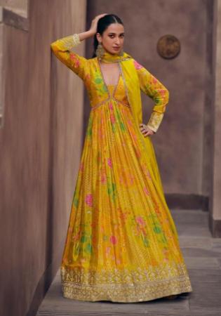 Picture of Georgette Dark Golden Rod Anarkali Salwar Kameez