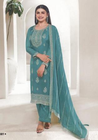 Picture of Silk & Organza Cadet Blue Straight Cut Salwar Kameez