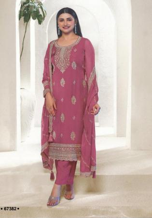 Picture of Silk & Organza Indian Red Straight Cut Salwar Kameez