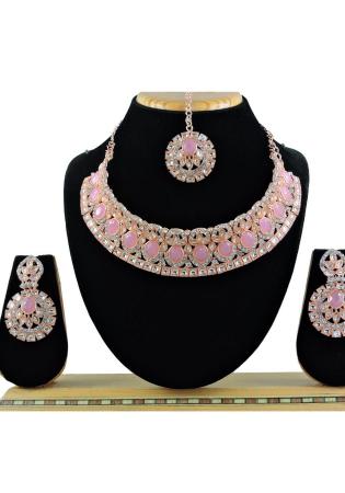 Picture of Beautiful Chiffon Rosy Brown Necklace Set