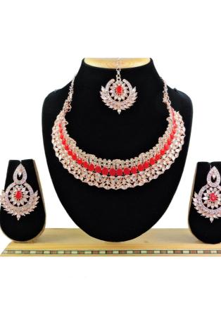 Picture of Statuesque Chiffon Fire Brick Necklace Set