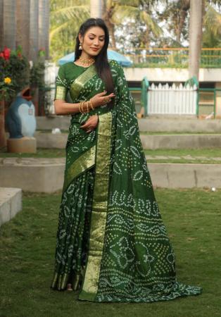 Picture of Well Formed Silk Dark Olive Green Saree