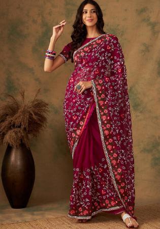 Picture of Excellent Organza Dark Magenta Saree