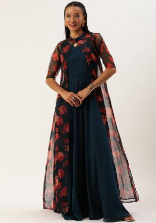 Picture of Georgette & Silk Dark Slate Grey Kurtis And Tunic