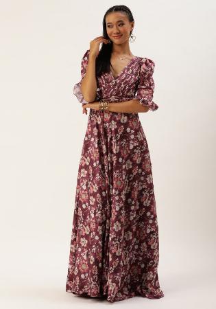 Picture of Amazing Georgette & Silk Maroon Kurtis And Tunic