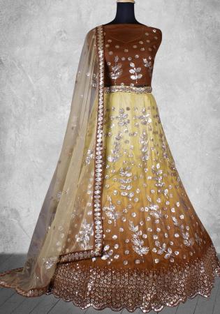 Picture of Pleasing Net Dark Khaki Lehenga Choli