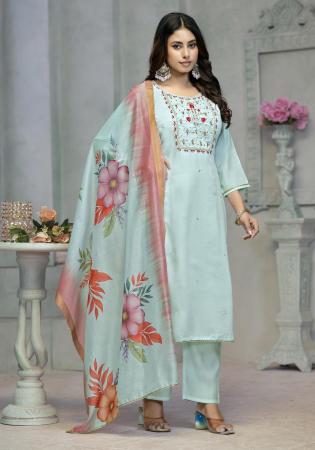 Picture of Rayon & Cotton Light Steel Blue Readymade Salwar Kameez