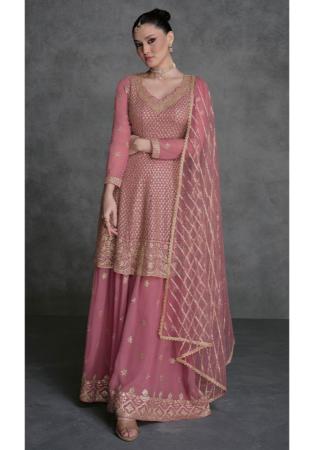 Picture of Georgette Pale Violet Red Straight Cut Salwar Kameez