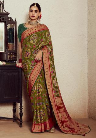 Picture of Fine Brasso Dark Olive Green Saree