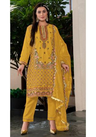 Picture of Organza Golden Rod Straight Cut Salwar Kameez