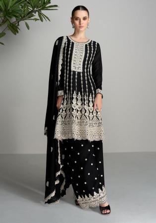 Picture of Stunning Chiffon Black Straight Cut Salwar Kameez