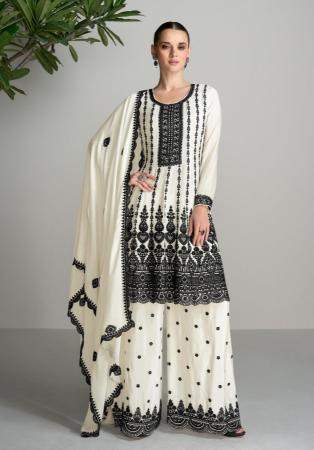 Picture of Fascinating Chiffon Off White Straight Cut Salwar Kameez