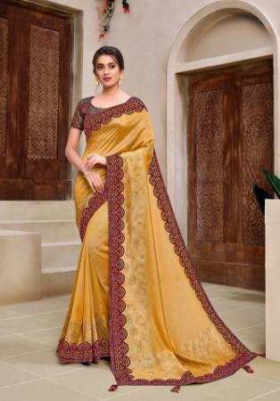 Picture of Taking Georgette & Silk Pale Golden Rod Saree