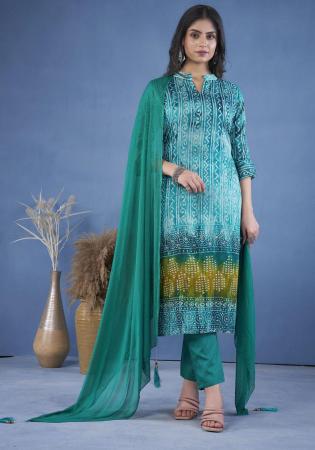 Picture of Ravishing Silk Dark Sea Green Readymade Salwar Kameez