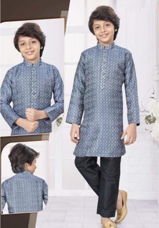 Picture of Stunning Silk Light Steel Blue Kurtas