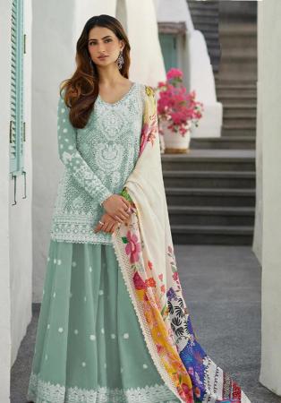 Picture of Cotton Dark Sea Green Straight Cut Salwar Kameez