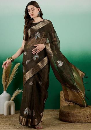 Picture of Radiant Organza Dark Olive Green Saree