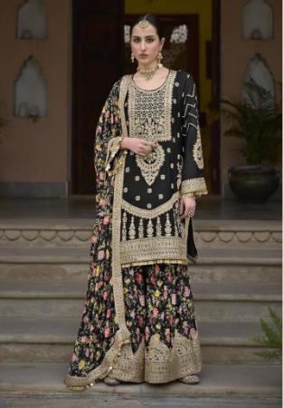 Picture of Delightful Chiffon Black Straight Cut Salwar Kameez